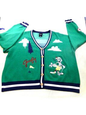 Disney Goofy Golf Sweater Cardigan Green 3X Button-Up Knit‎ Mens Oversized Retro